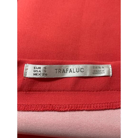 Zara Trafaluc Red Coral Peach Pleated High Waisted Tulip Pencil Mini Skirt Sz S - Picture 4 of 5